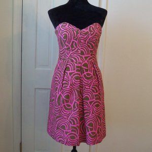 Original Milly of New York Pink and Brown Strapless Dress sz 2